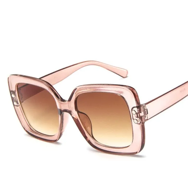 Round Acrylic Mirror Gradient Lens Oversized Frame Square Sunglasses