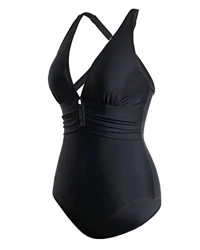 Ruched Women Sexy Lace Up One Piece Swimsuits-Black