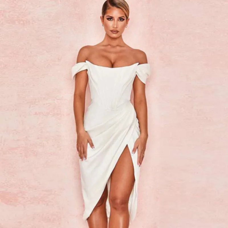 Sandrine - Robe de soirée midi moulante à bretelles