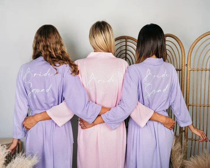Set of 13 Custom Waffled Knit Wedding Cotton robes for Bachelorette Party - Vinyl Alfresco
