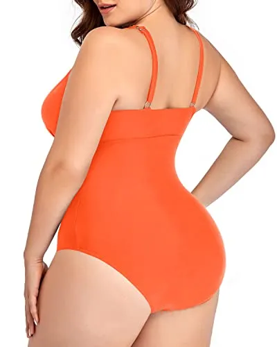Sexy V Neck Backless One Piece Swimsuits For Women Plus Size-Neon Orange