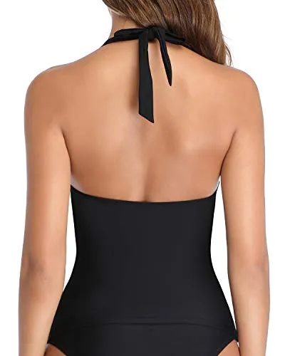 Sexy V Neck Halter Tummy Control Two Piece Tankini Bathing Suits