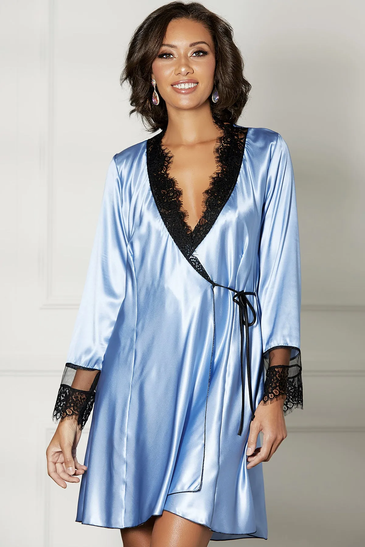 Silky Satin & Eyelash Lace Robe