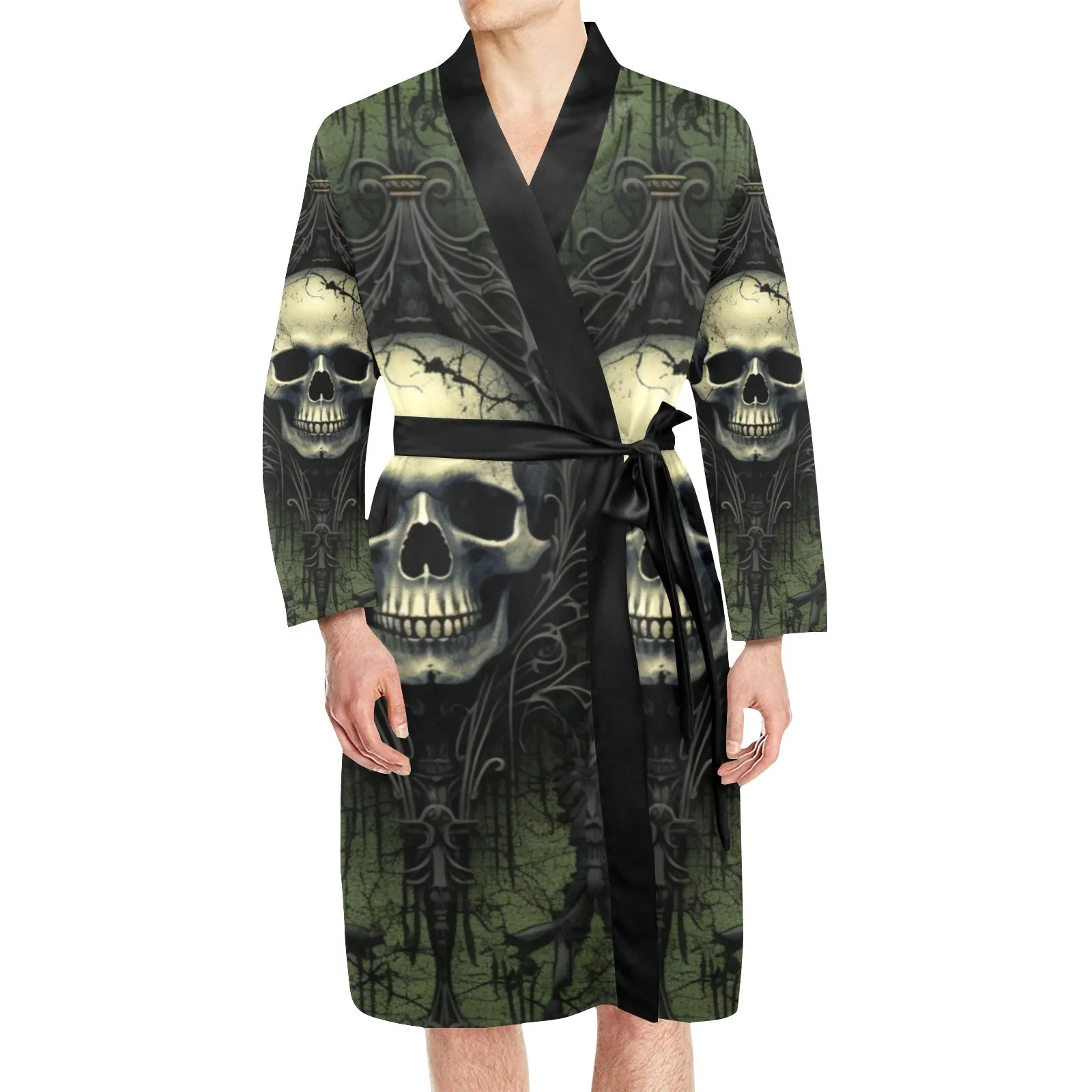 Skull And Gothic Green Belted Night Robe