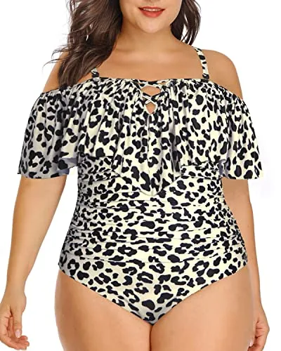 Sleeveless Ruched Plus Size One Piece Swimsuits-Leopard