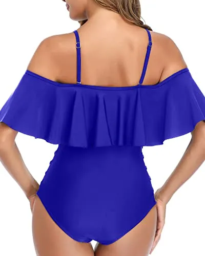 Strapless Ruffle One Piece Swimsuits For Ladies-Royal Blue