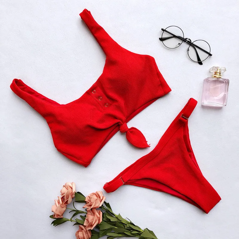 Summer Bright Color Low Rise Thong Bottom Bikinis