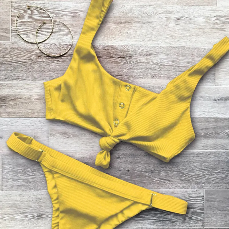 Summer Bright Color Low Rise Thong Bottom Bikinis