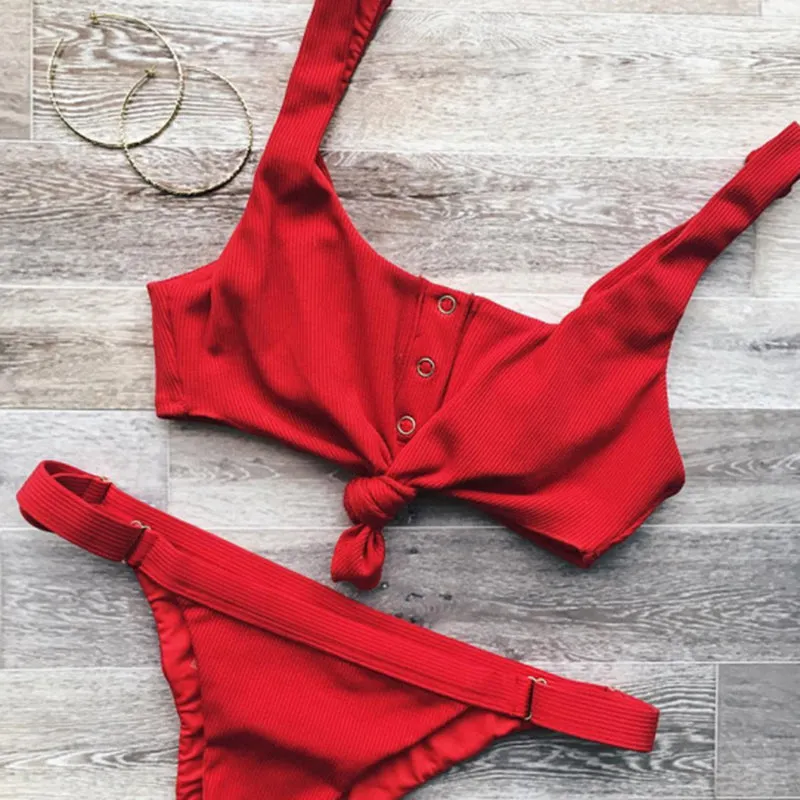 Summer Bright Color Low Rise Thong Bottom Bikinis