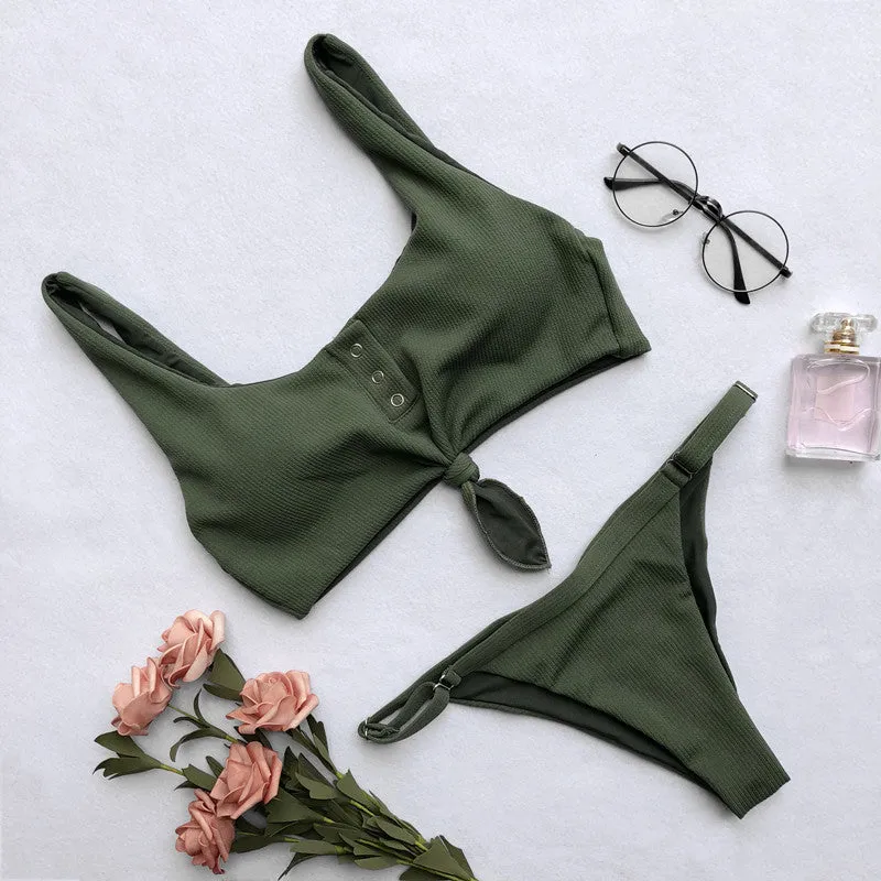 Summer Bright Color Low Rise Thong Bottom Bikinis