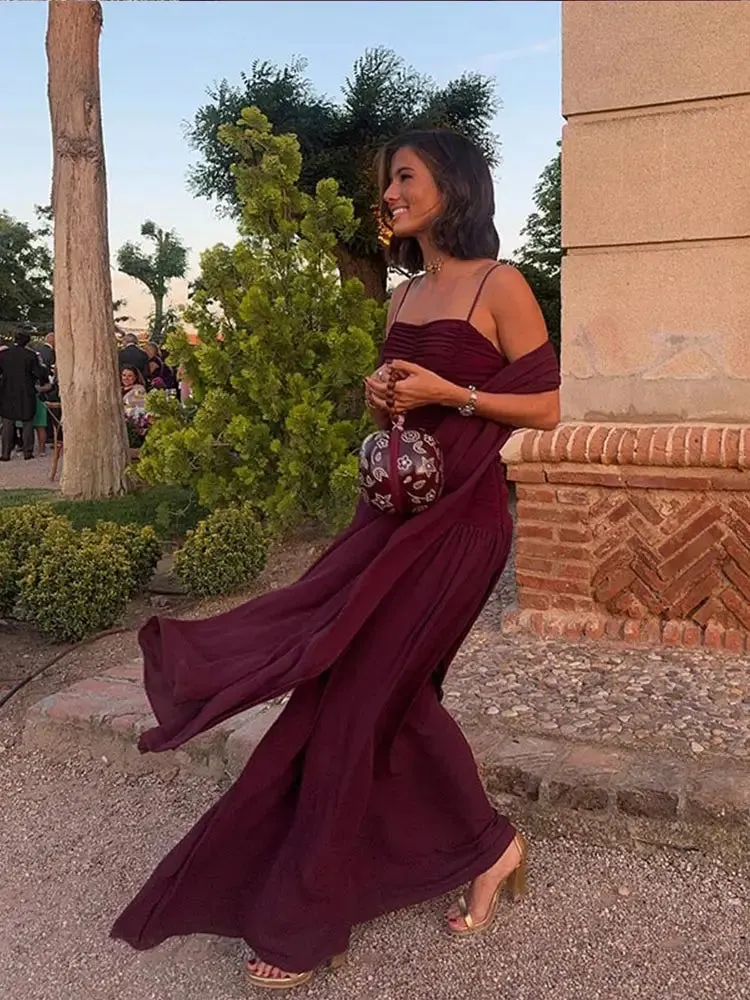 TAVIMART  -   Women Sexy Purple Shawl Sling Party Maxi Dress Elegant Flods Sleeveless Vacation Vestidos 2024 Summer Ladies Street Robes