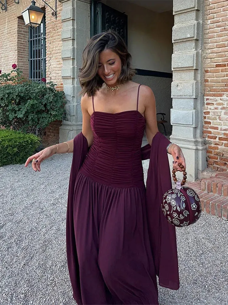 TAVIMART  -   Women Sexy Purple Shawl Sling Party Maxi Dress Elegant Flods Sleeveless Vacation Vestidos 2024 Summer Ladies Street Robes