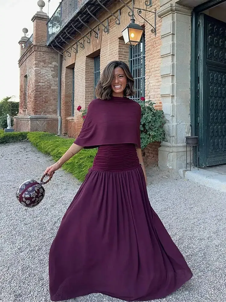 TAVIMART  -   Women Sexy Purple Shawl Sling Party Maxi Dress Elegant Flods Sleeveless Vacation Vestidos 2024 Summer Ladies Street Robes