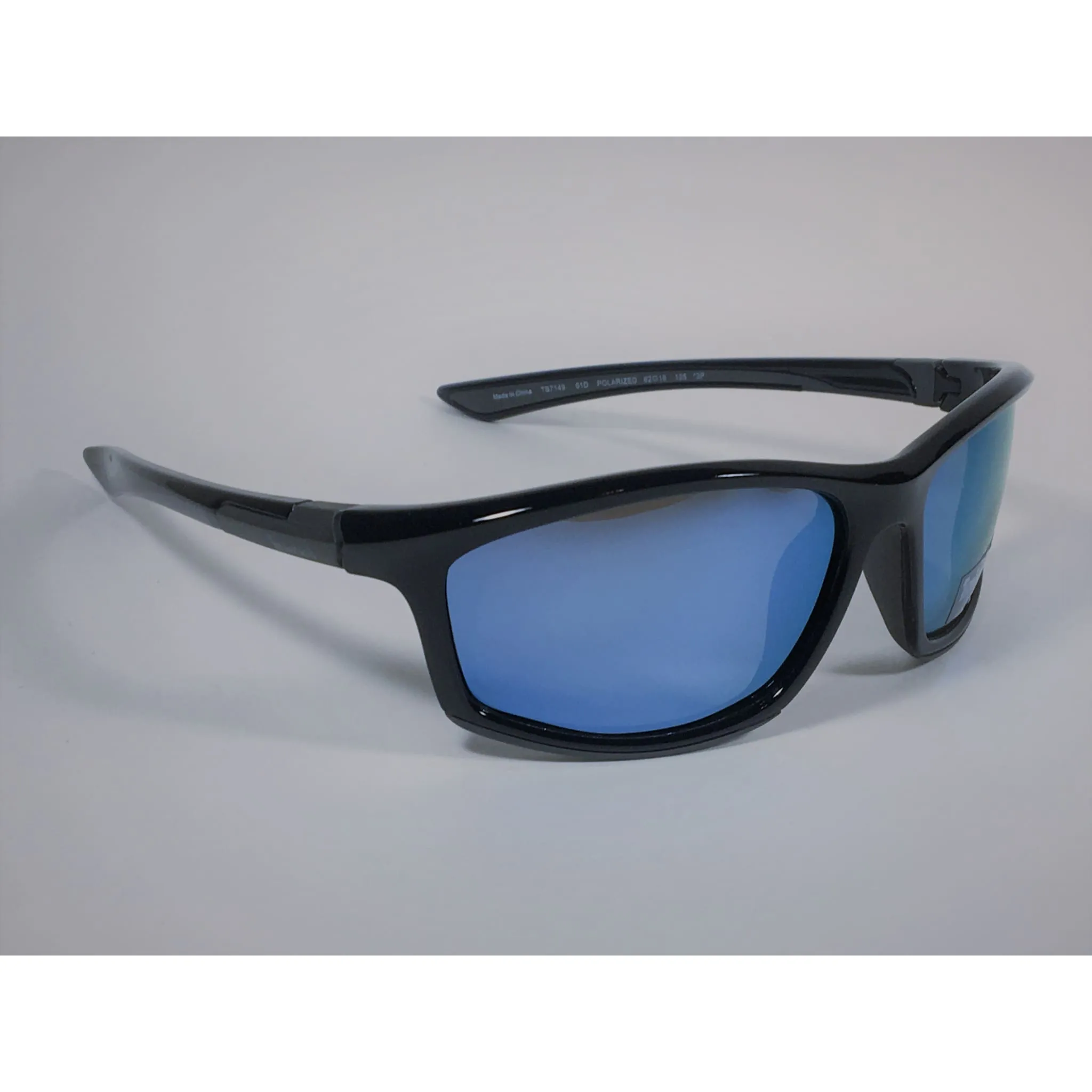 Timberland Polarized Wrap Sunglasses Black Frame Blue Mirror Lens TB7149 6201D