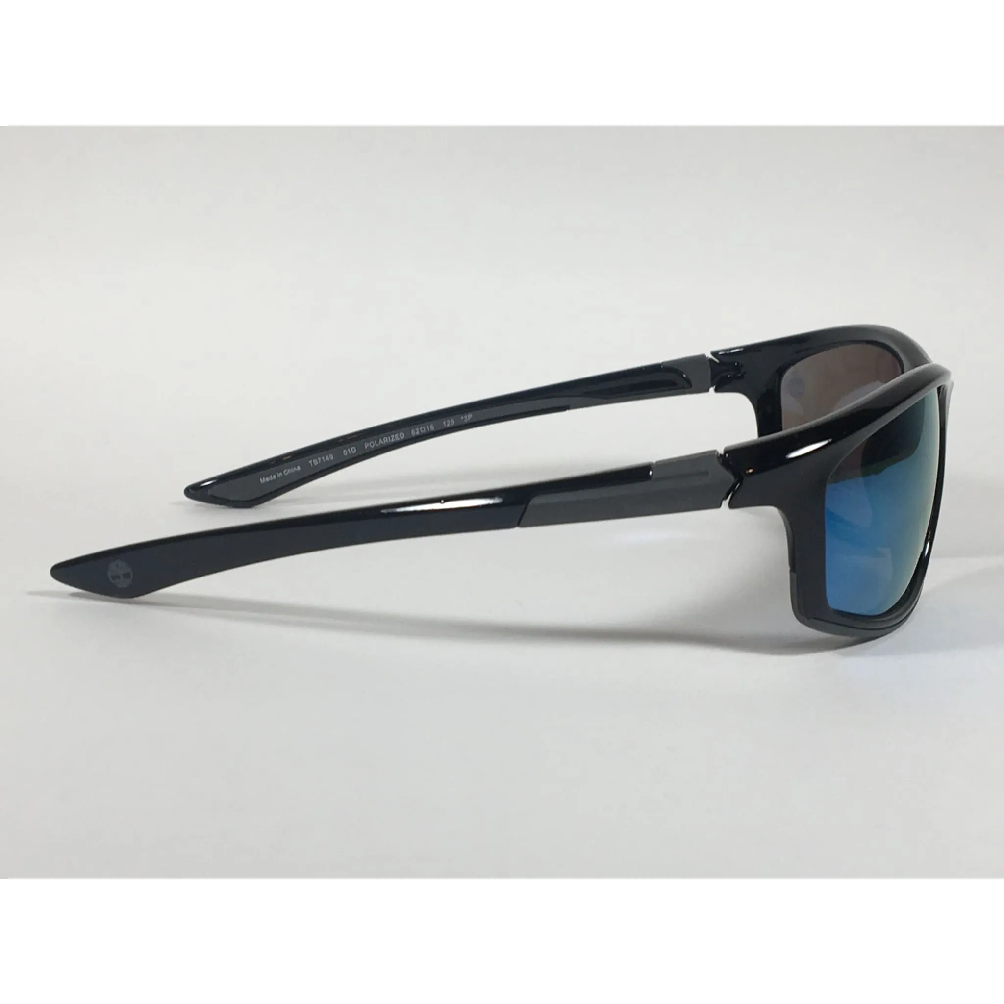 Timberland Polarized Wrap Sunglasses Black Frame Blue Mirror Lens TB7149 6201D