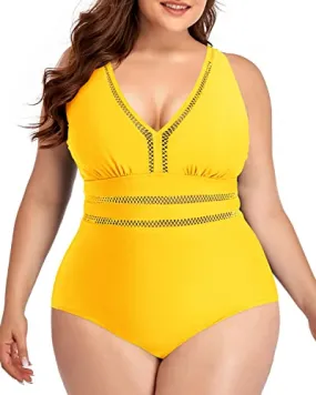 Tummy Control Plus Size One Piece Backless Swimwear-Neon Yellow