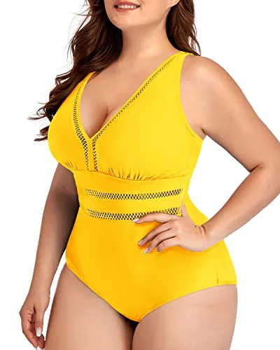Tummy Control Plus Size One Piece Backless Swimwear-Neon Yellow