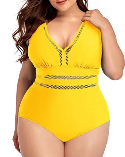 Tummy Control Plus Size One Piece Backless Swimwear-Neon Yellow