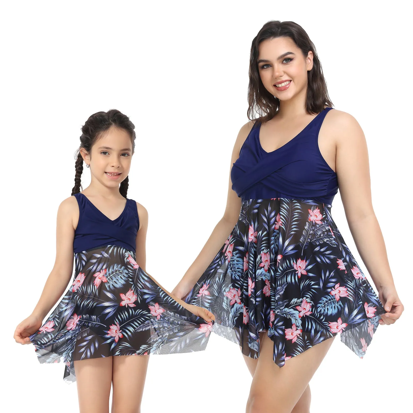 V neck Backless Mommy and Me Swimsuits