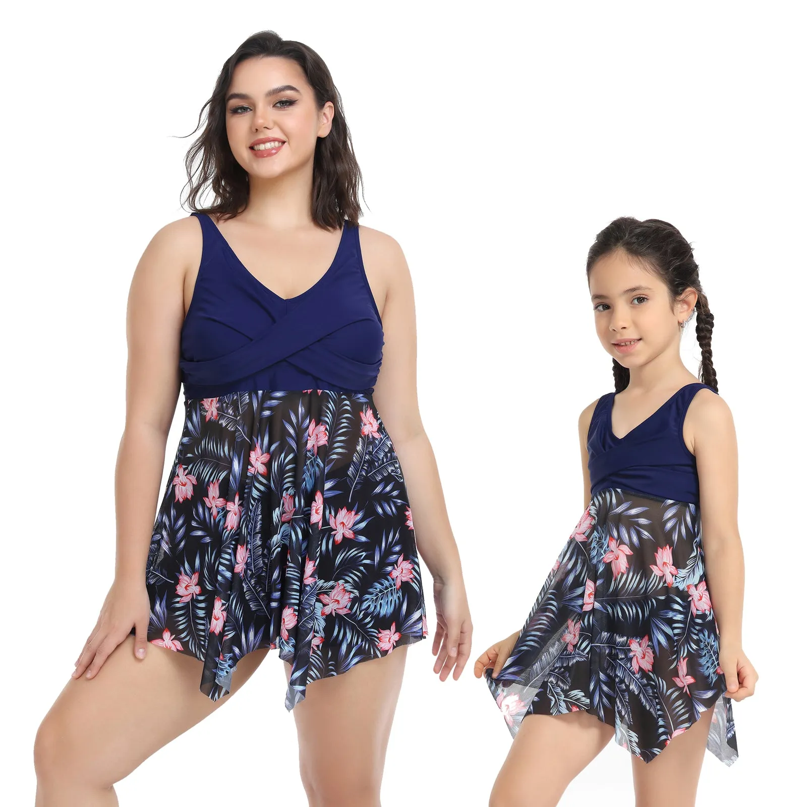 V neck Backless Mommy and Me Swimsuits