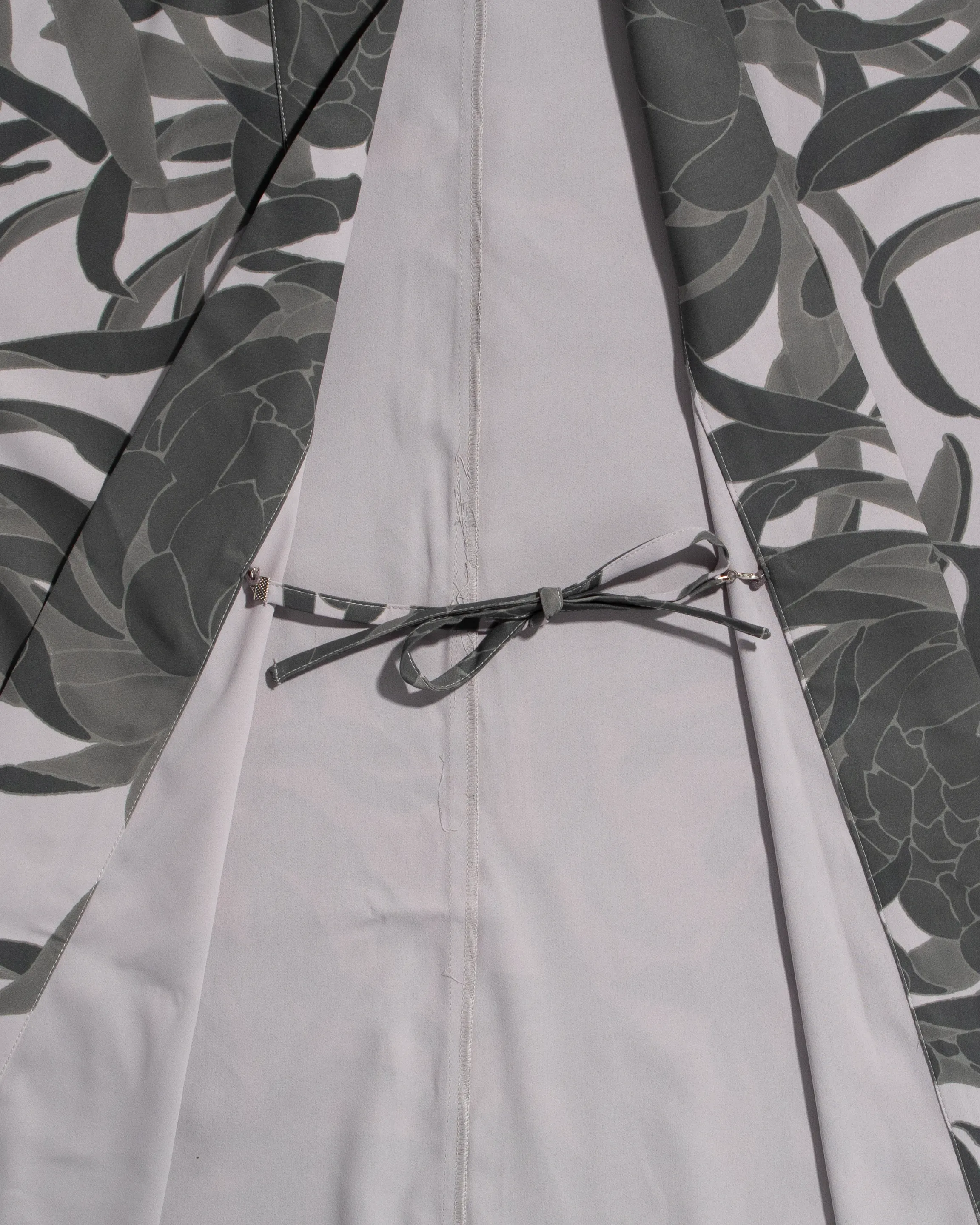Wa-Modern Haori Robe, Grey Flower Pattern
