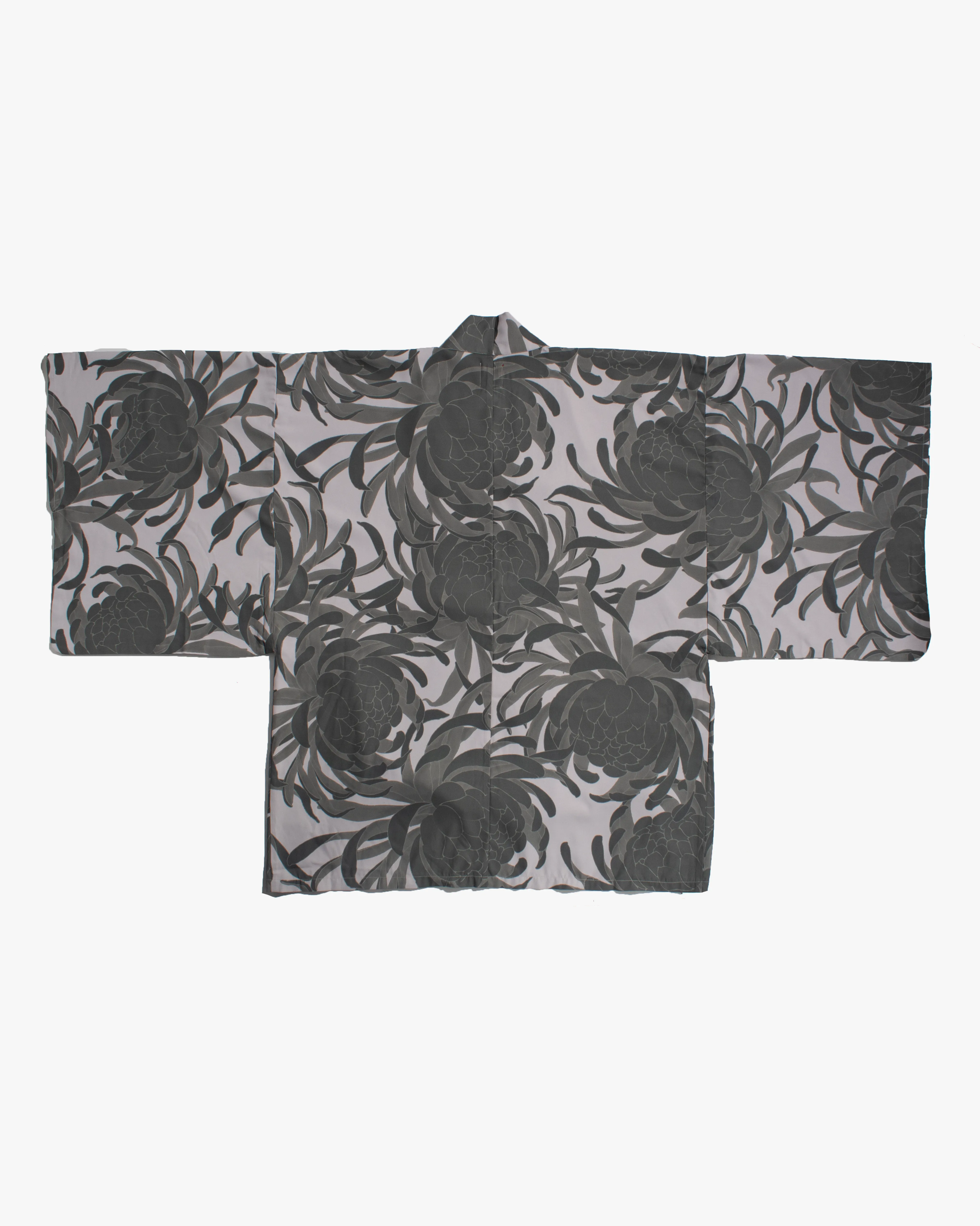 Wa-Modern Haori Robe, Grey Flower Pattern