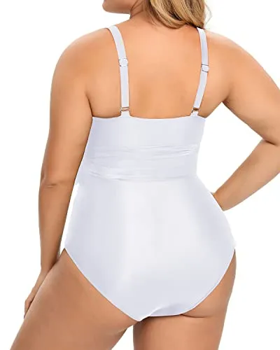 Waist-Enhancing High Waisted Tummy Control Swimwear-White