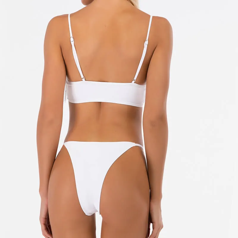 White Fringe Thong Bottom Tube Bikinis