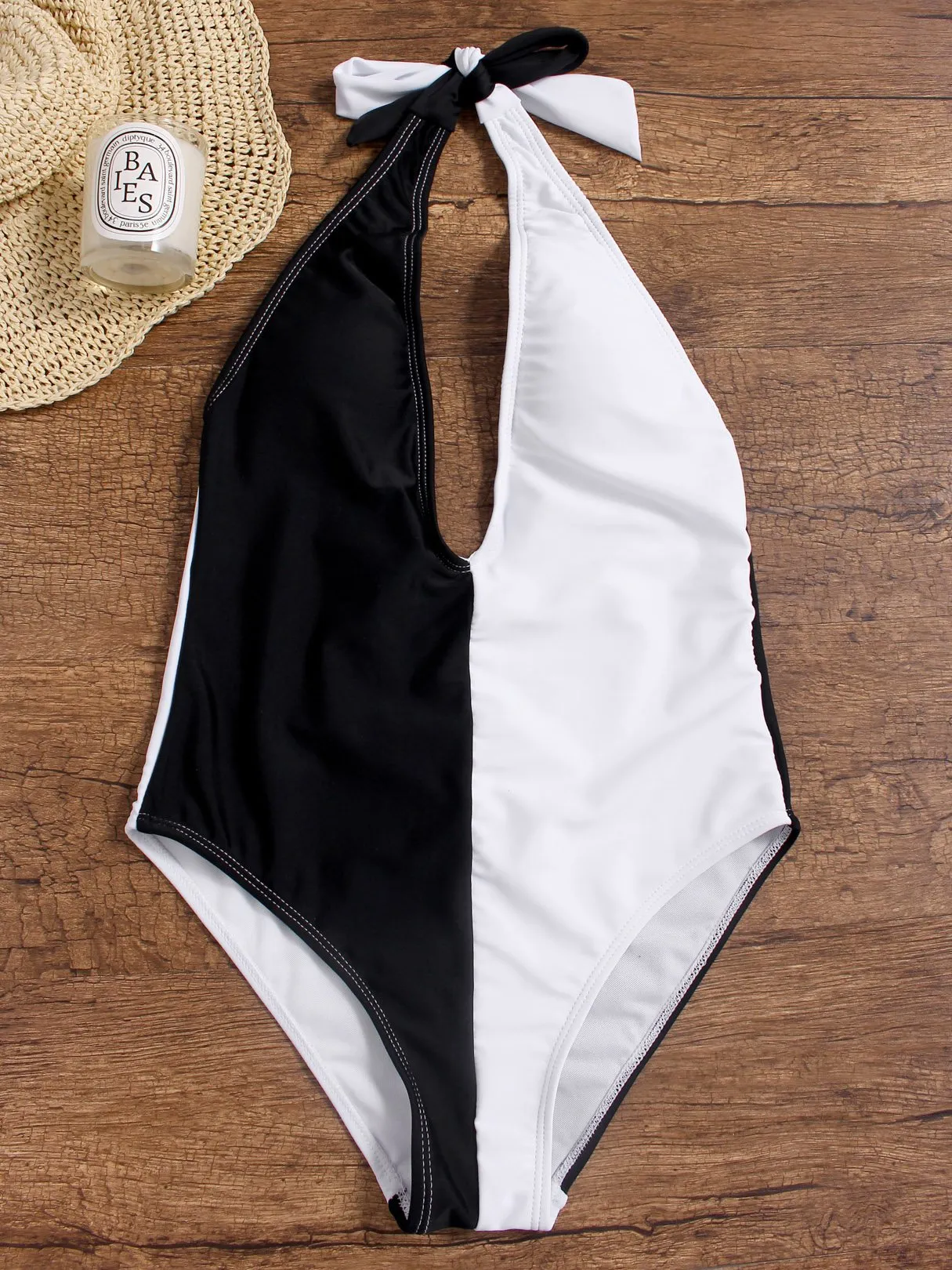 Wholesale Black Deep V Neck Sleeveless One-Pieces Swimsuits