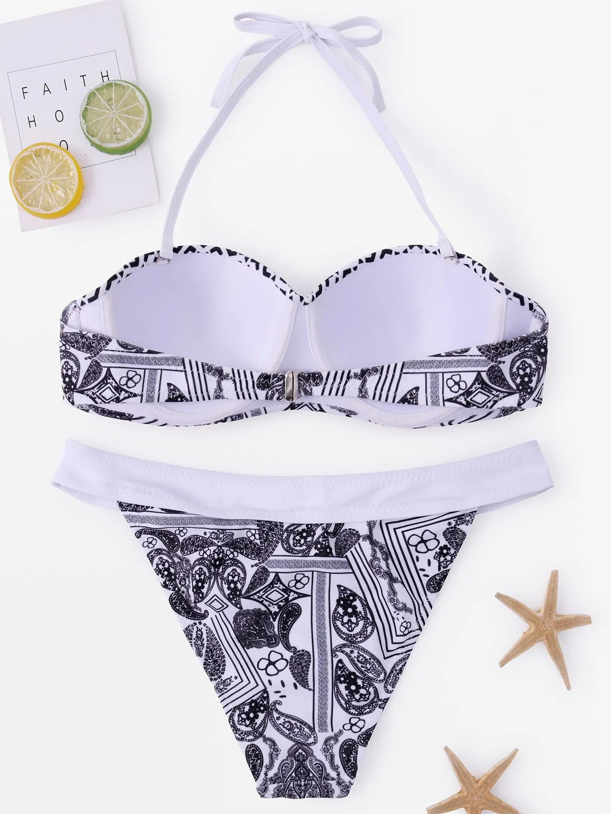 Wholesale Black Tube Top Sleeveless Printed Tie-Up Two Piece Bikinis