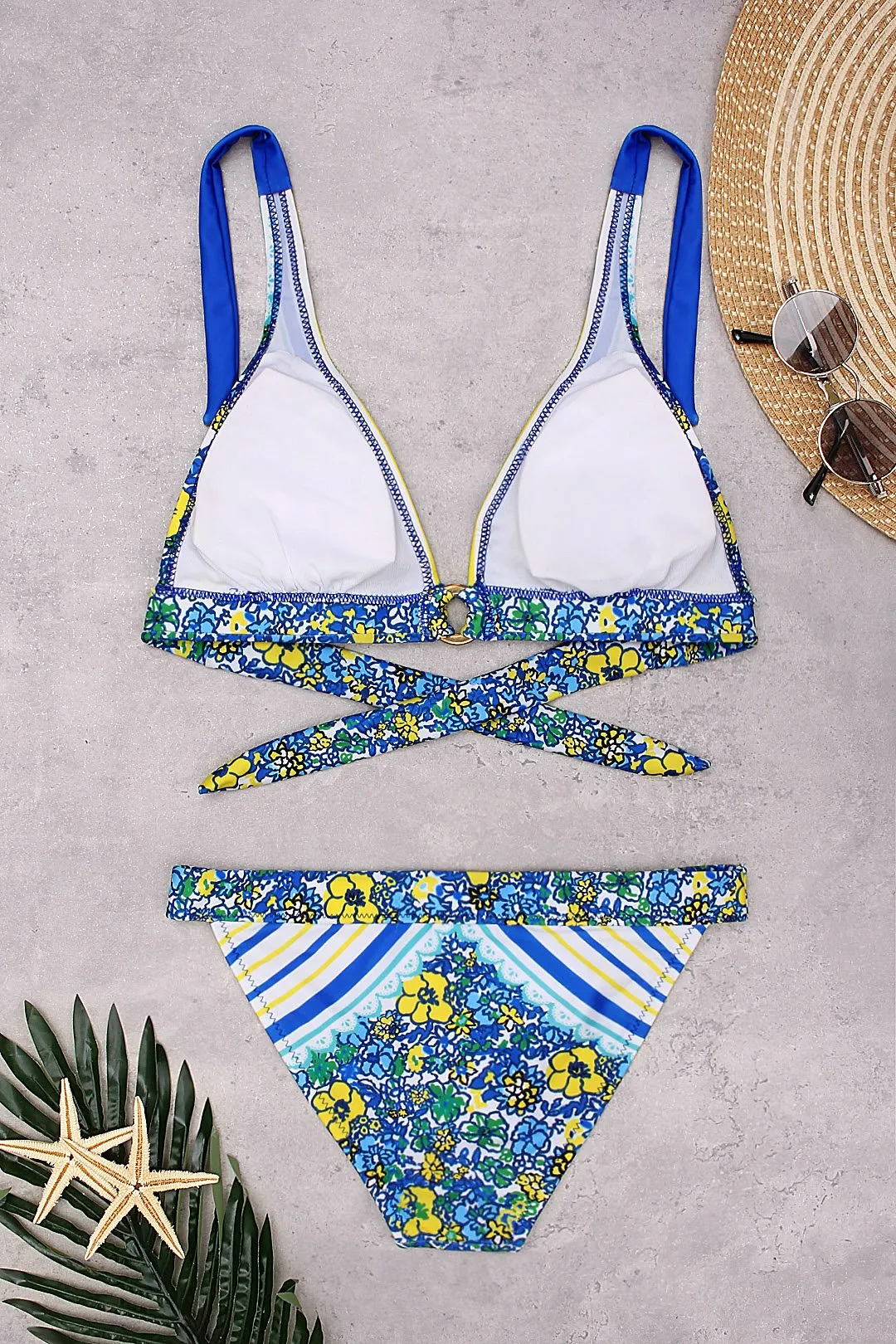 Wholesale Blue Floral Print Two Piece Bikini