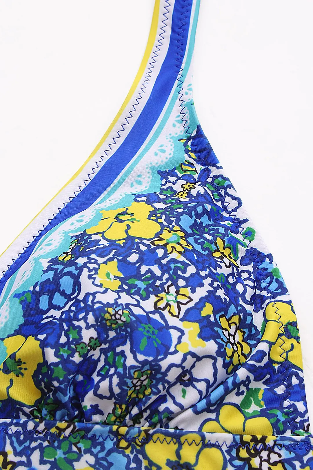 Wholesale Blue Floral Print Two Piece Bikini