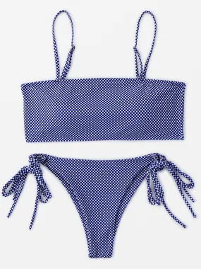 Wholesale Blue Sleeveless Stripe Self-Tie Bikini Suit
