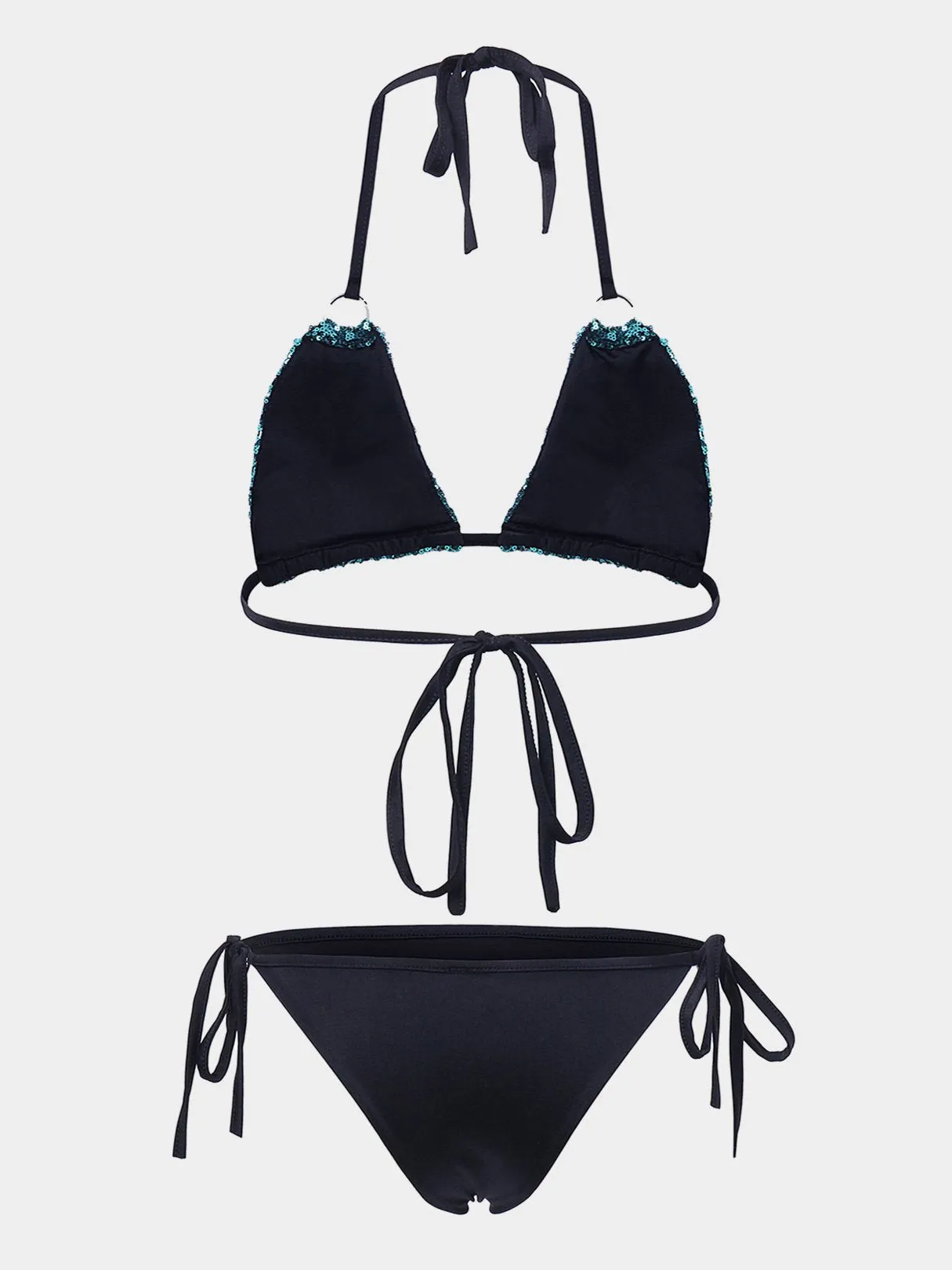 Wholesale Green V-Neck Sleeveless Sequins Embellished Bikinis