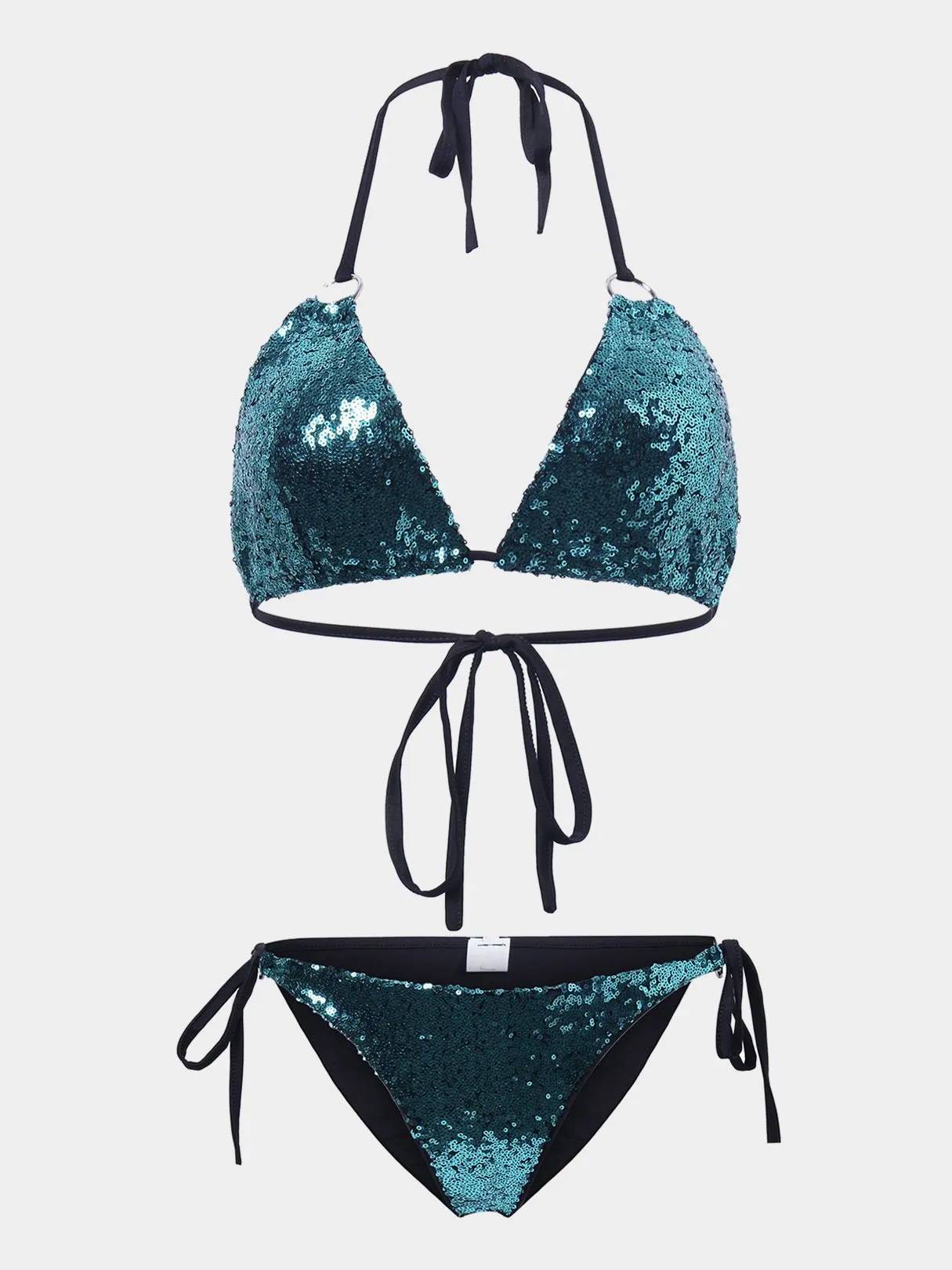Wholesale Green V-Neck Sleeveless Sequins Embellished Bikinis