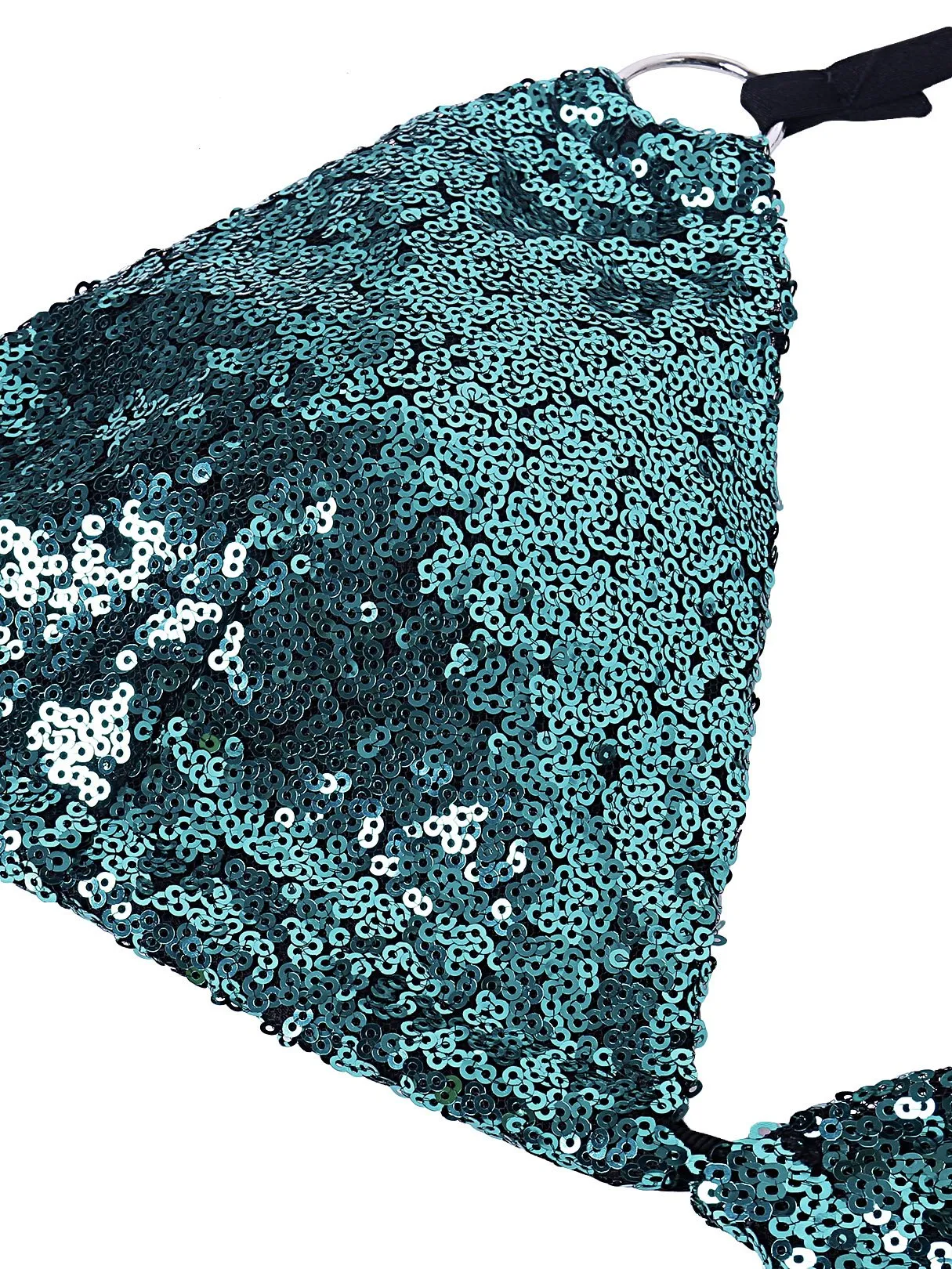 Wholesale Green V-Neck Sleeveless Sequins Embellished Bikinis