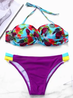 Wholesale Halter V-Neck Sleeveless Floral Print Bikinis