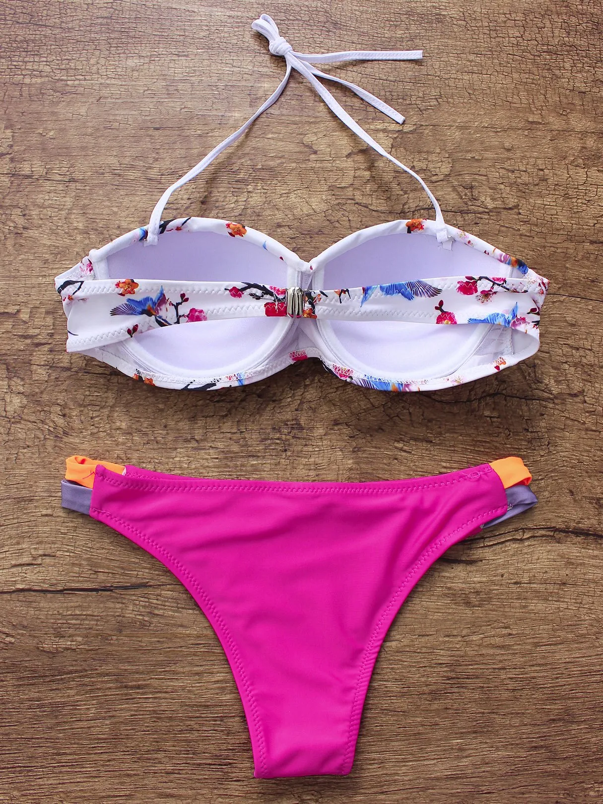 Wholesale Halter V-Neck Sleeveless Floral Print Bikinis