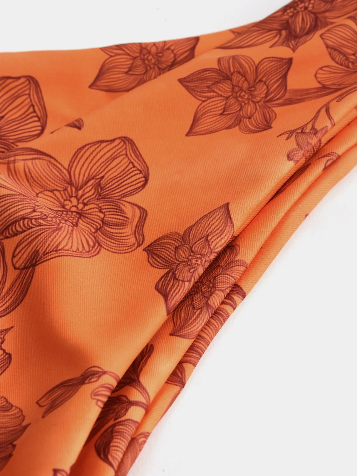 Wholesale Orange Off The Shoulder Floral Print Bikini Suit