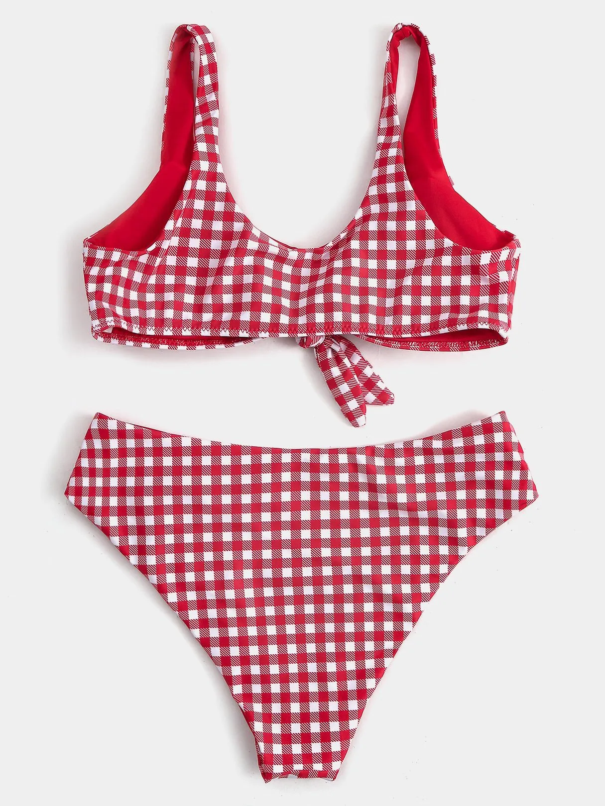 Wholesale Red V-Neck Sleeveless Grid Bikini Sets