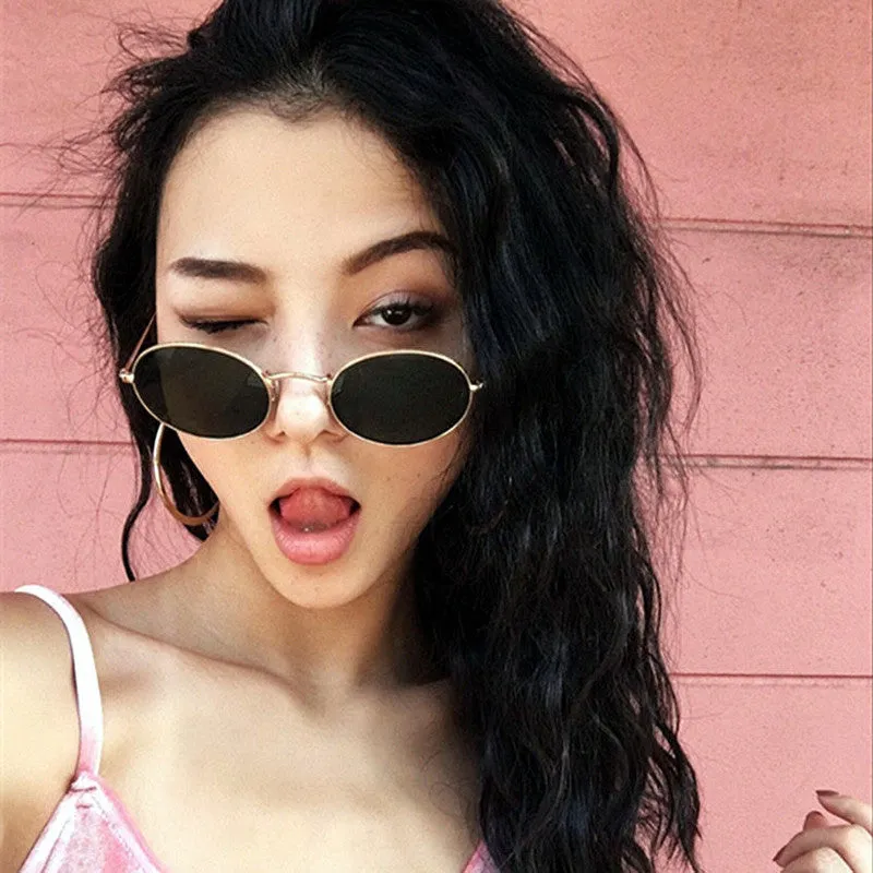 Women's Oval Retro Metal Sunglasses