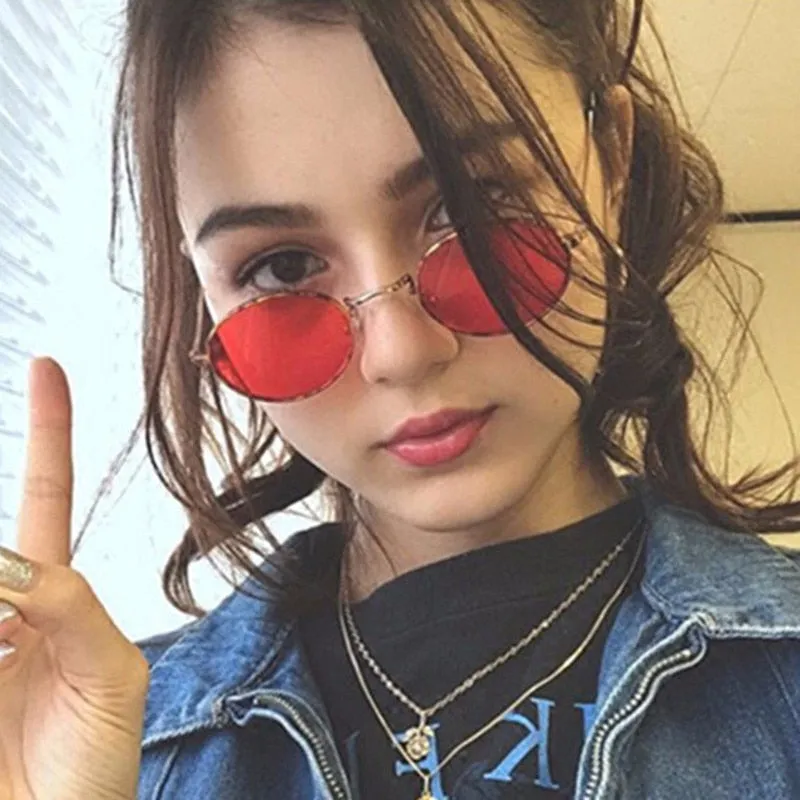 Women's Oval Retro Metal Sunglasses