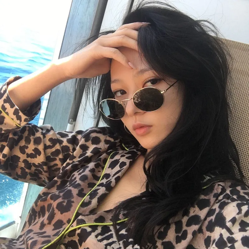 Women's Oval Retro Metal Sunglasses