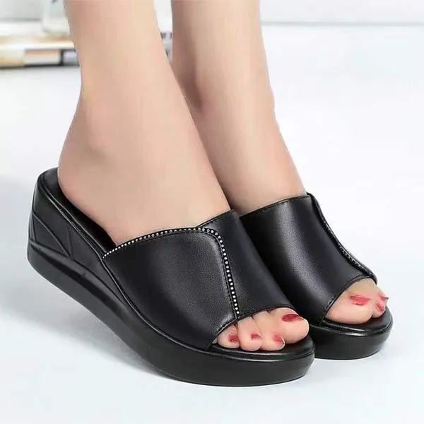 Women's Thick-Sole One-Band Wedge Slides 85885669C