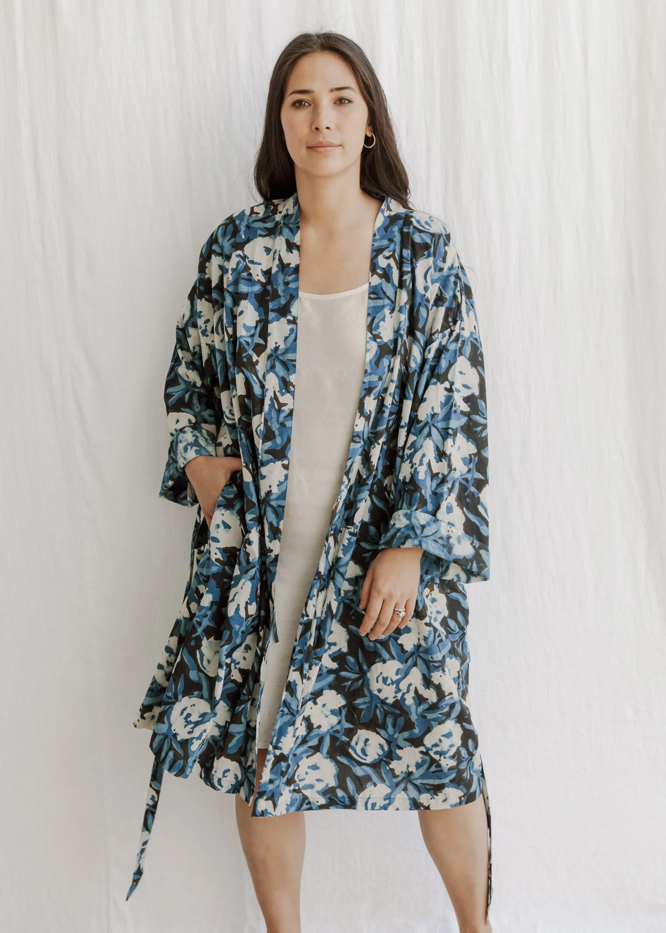 Yayla Robe - Organic Cotton Block Print - Indigo Dream