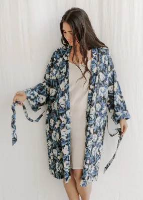 Yayla Robe - Organic Cotton Block Print - Indigo Dream