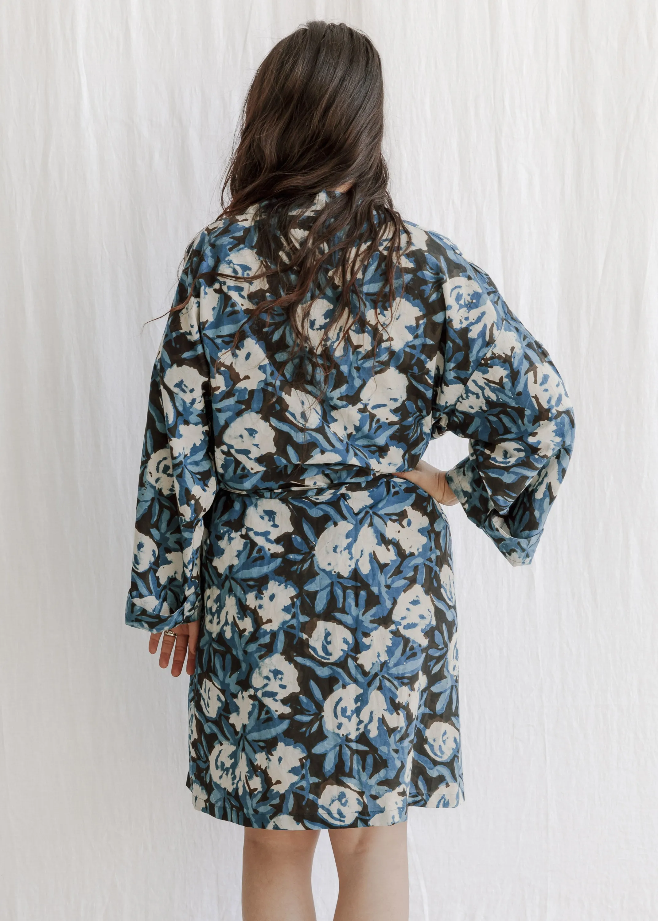 Yayla Robe - Organic Cotton Block Print - Indigo Dream